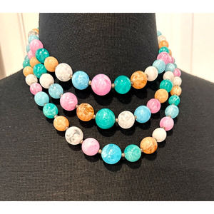 Vintage 3 Strand Multi Color Marbled Beaded Necklace Made in Germany